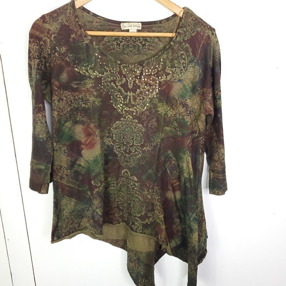 Live And Let Live Top Womens L Asymmetrical Hem Goblin Earthy Grunge Studded
